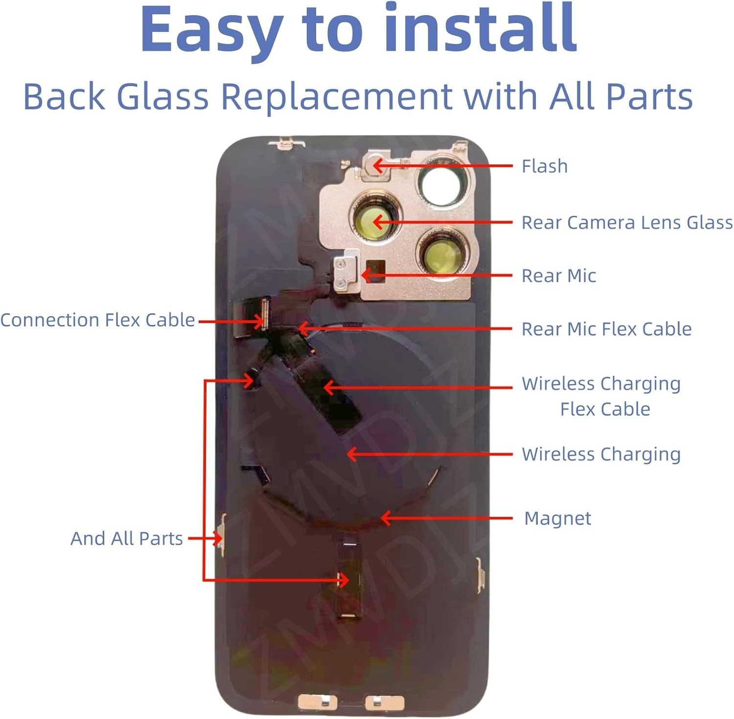 15 Pro Max Back Glass Replacement with Plate Flex Cable and All Parts