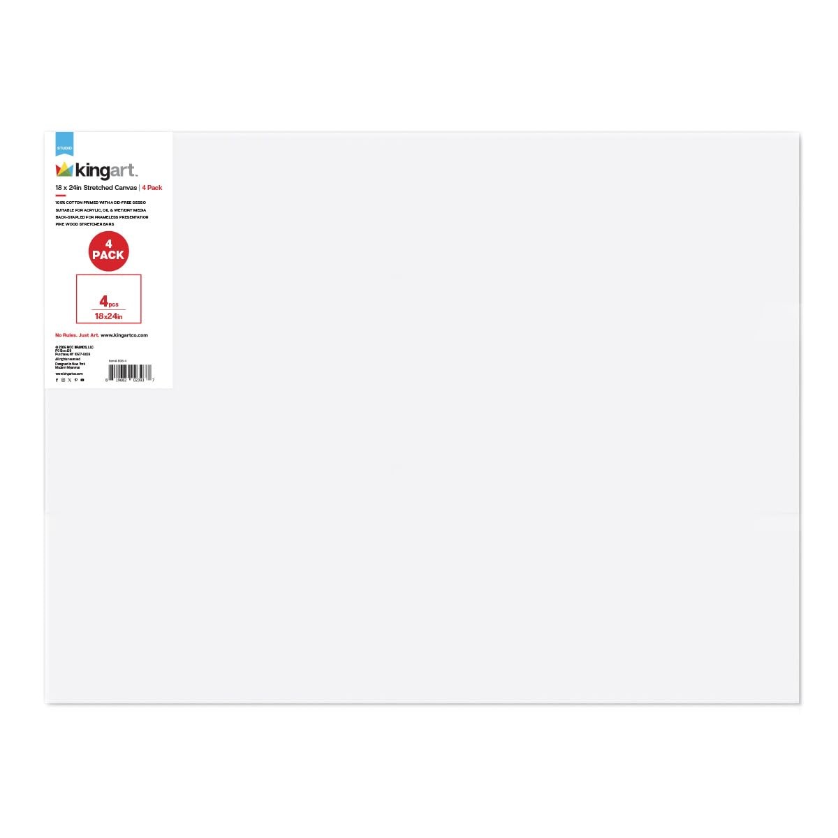 White 18" x 24" Stretched Artist Canvas, Pack of 4, Gesso Primed - 100% Cotto...