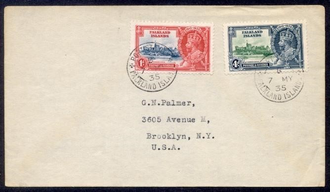FALKLAND ISLANDS MY 7 1935 JUBILEE COMBO TO USA