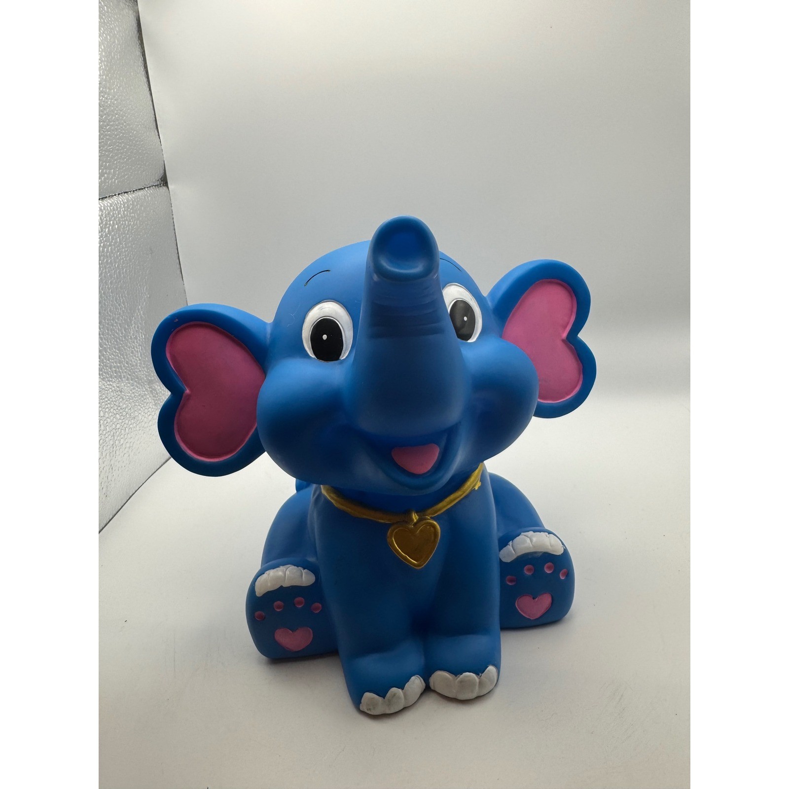 Blue Elephant Piggy Bank Cute Heart Collar Kids Coin Saving