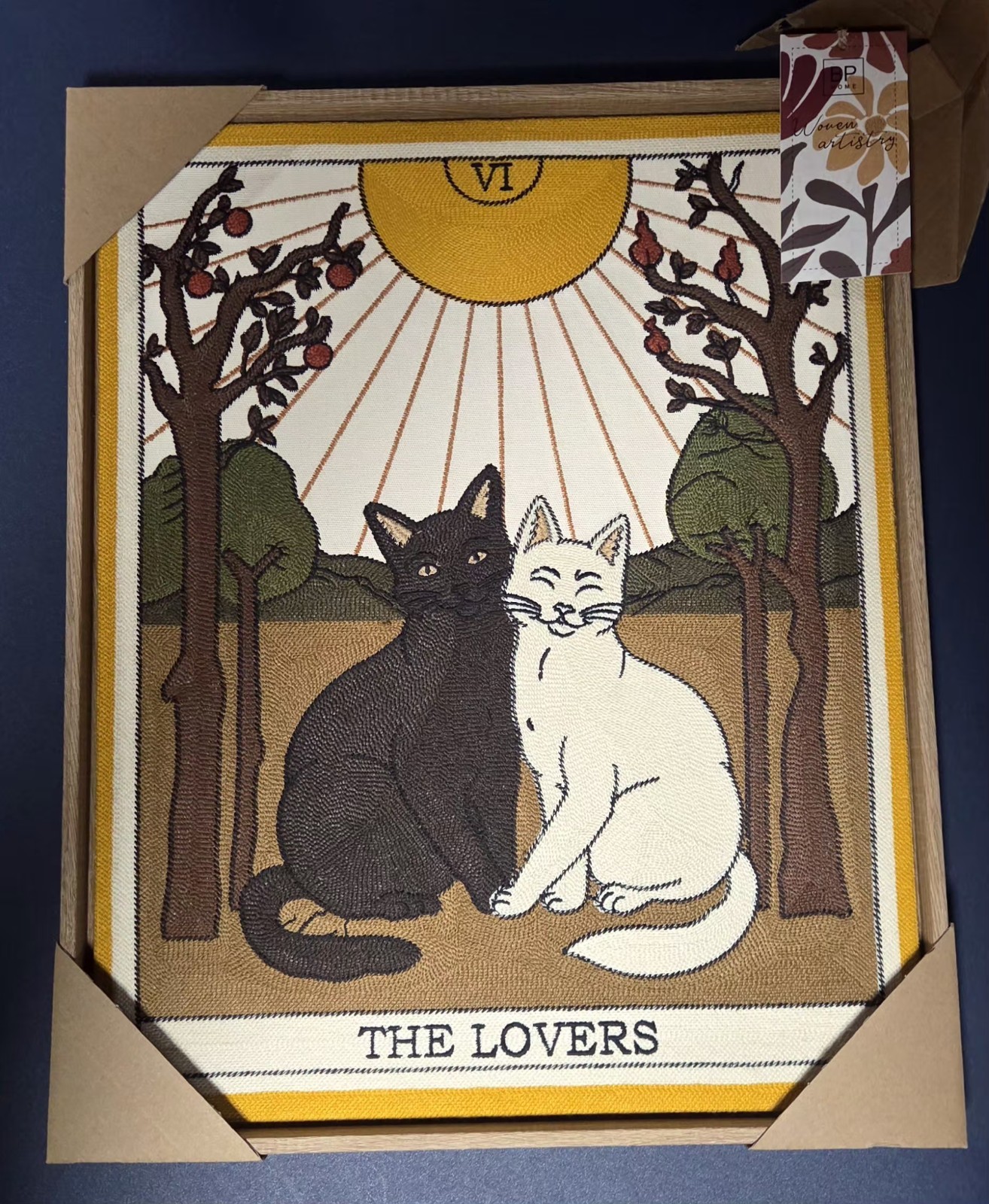 BP Home Woven Embroidered Textile Wall Art THE LOVERS Cats Decor 20.5" x 16.75"