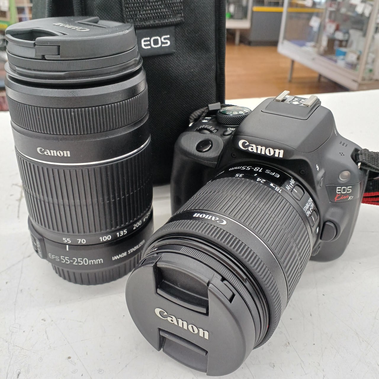 Canon EOS Kiss X7 DSLR Camera Double Zoom Kit 18-55mm & 55-250mm Used From Japan