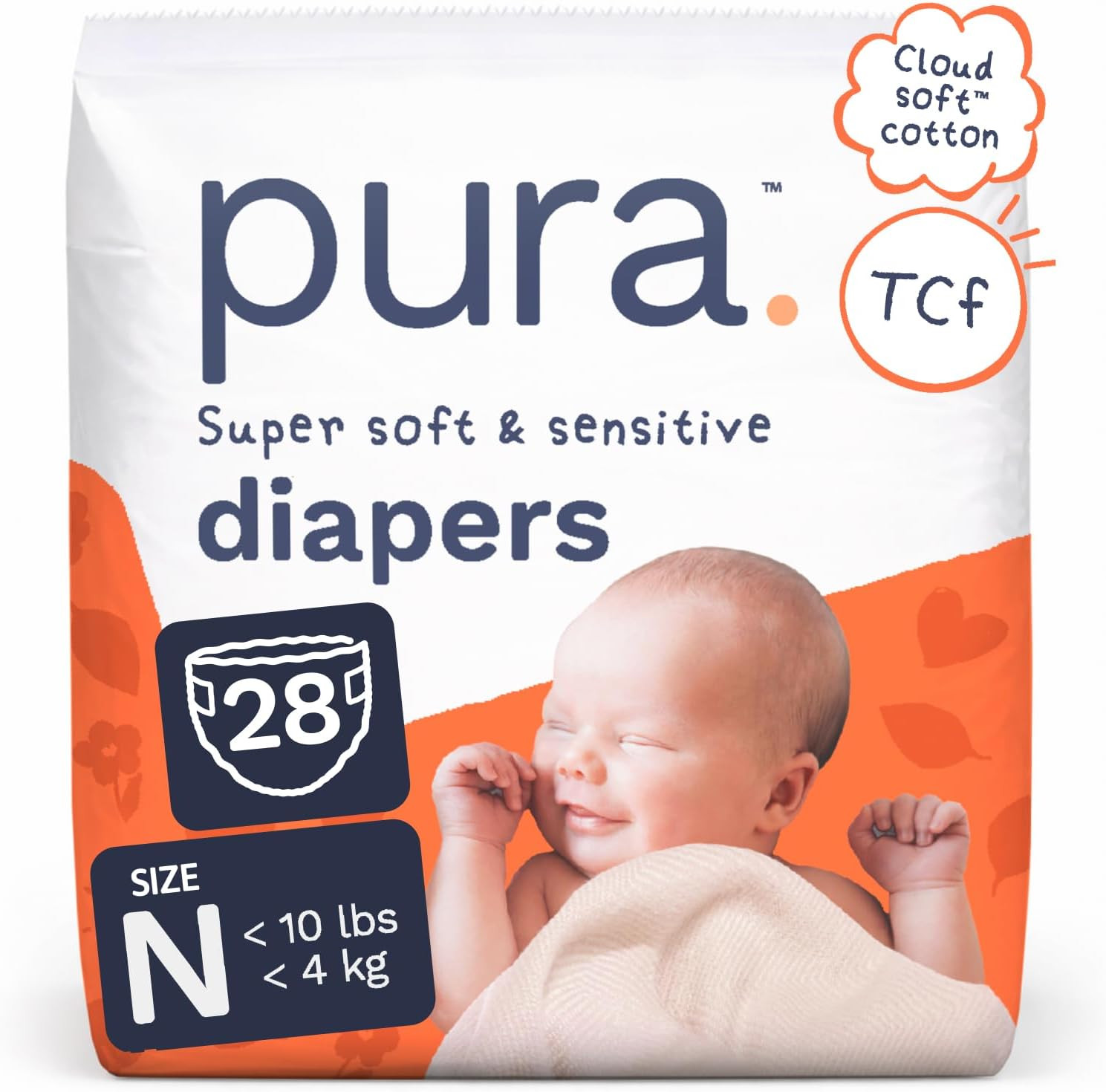 Newborn Baby Diapers - Size N (Up to 10 Lbs), 28 Count, Cloud Soft Disposable Di