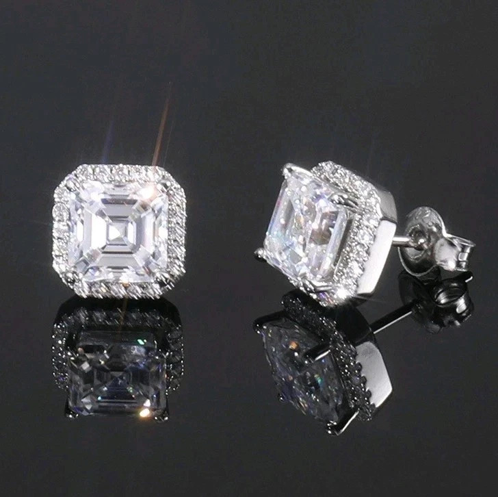 3 Ct Treated Certified White Diamond Solitaire Stud Earrings In 925
