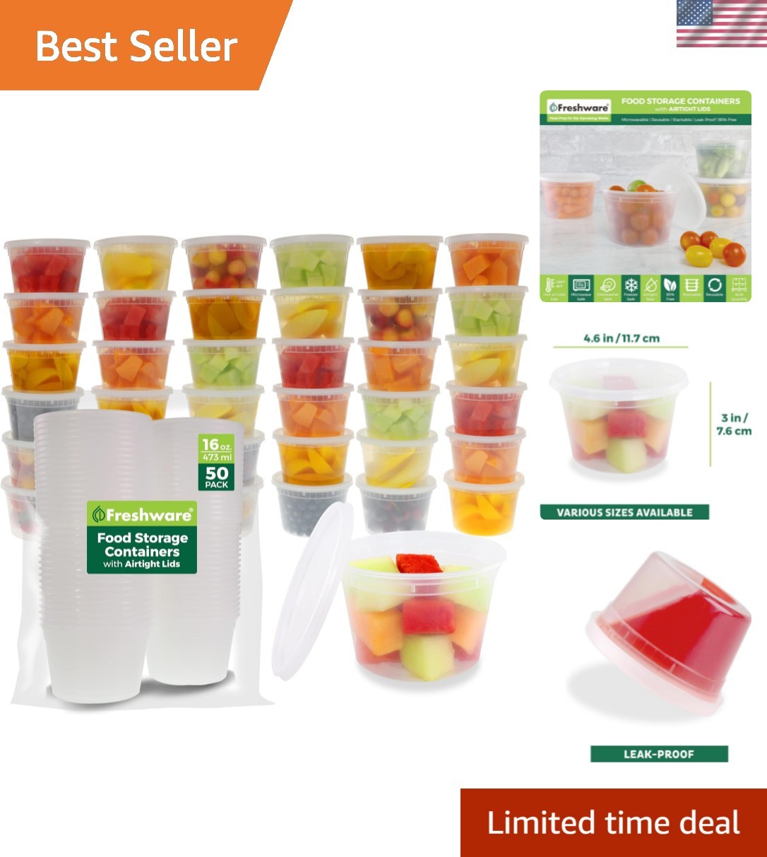 Food Storage Containers [50 Set] 16 oz Plastic Deli Containers with Lids, Sli...