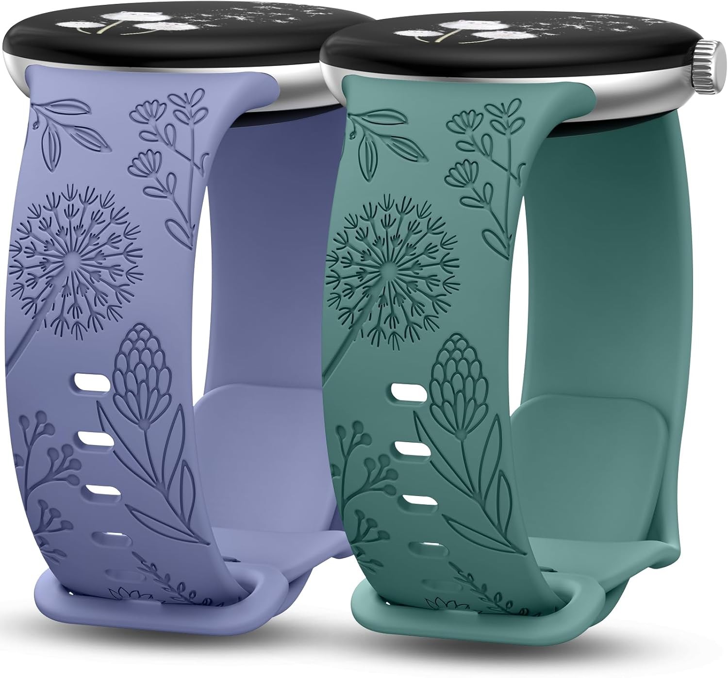 2 Pack Floral Engraved Strap Compatible with Google Pixel Watch 4 41mm