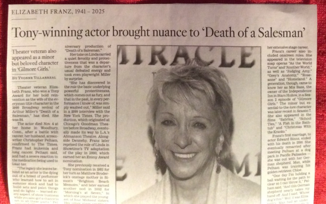 OBITUARY 1941 - 2025 ELIZABETH FRANZ TONY ACTRESS DEATH OF A SALESMAN