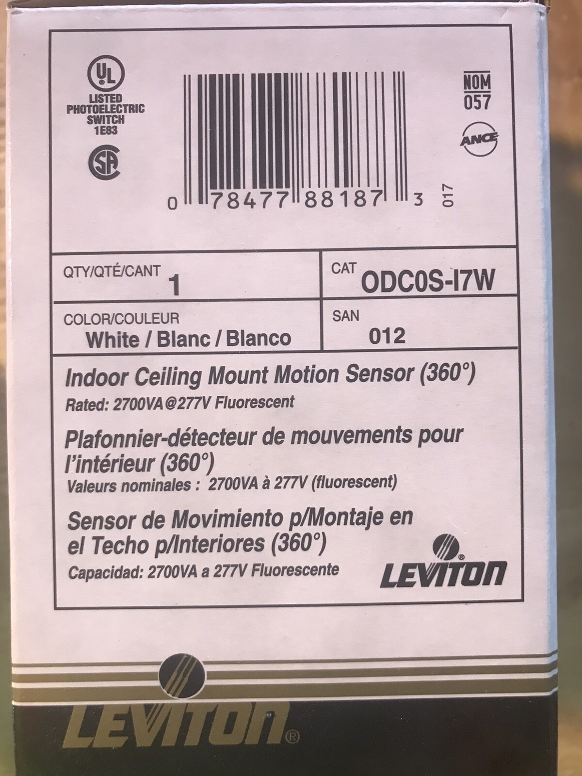 Leviton Indoor Ceiling Mount Motion Censor odcos-17w 