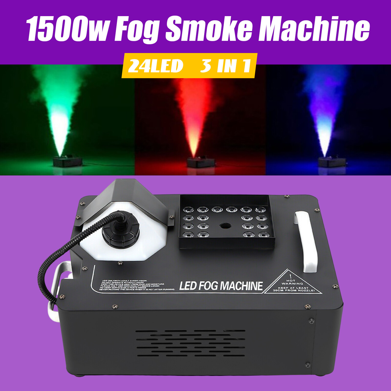 Smoke Fog Machine RGB 24 LED Light DMX DJ Party Vertical Spray Fog Stage Light