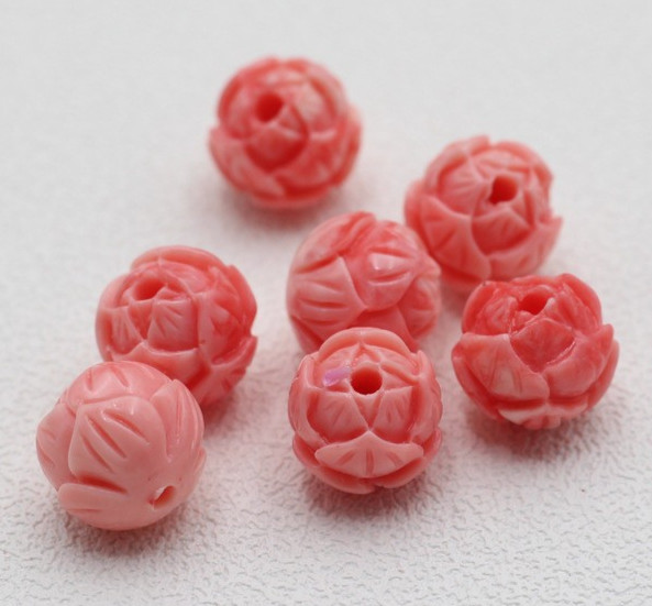 50pcs Flower Buds Beads Pink Carved Loose Spacers Beads 10mm For Jewelry Making