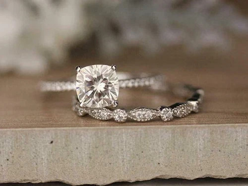 2.5Ct Cushion Cut Lab Created Diamond Wedding Bridal Ring Set 14K White Gold FN