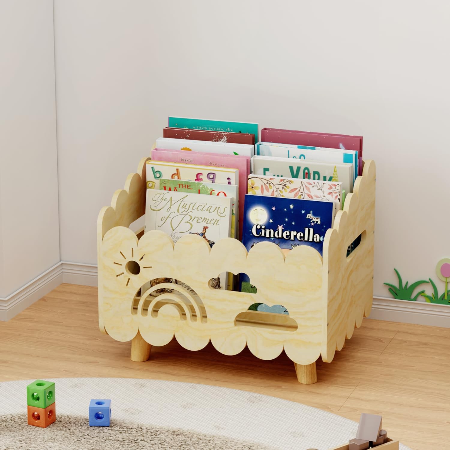 Wood Kids Bookshelf, Montessori With 2 Color(stationary) 