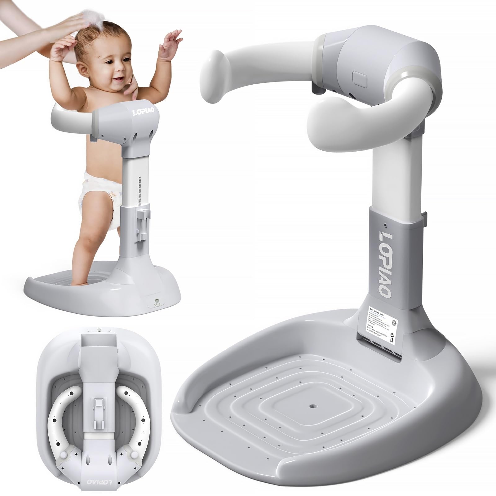 Baby Shower Stand, Adjustable & Foldable Baby Bath Stand with Anti-Slip Base,...