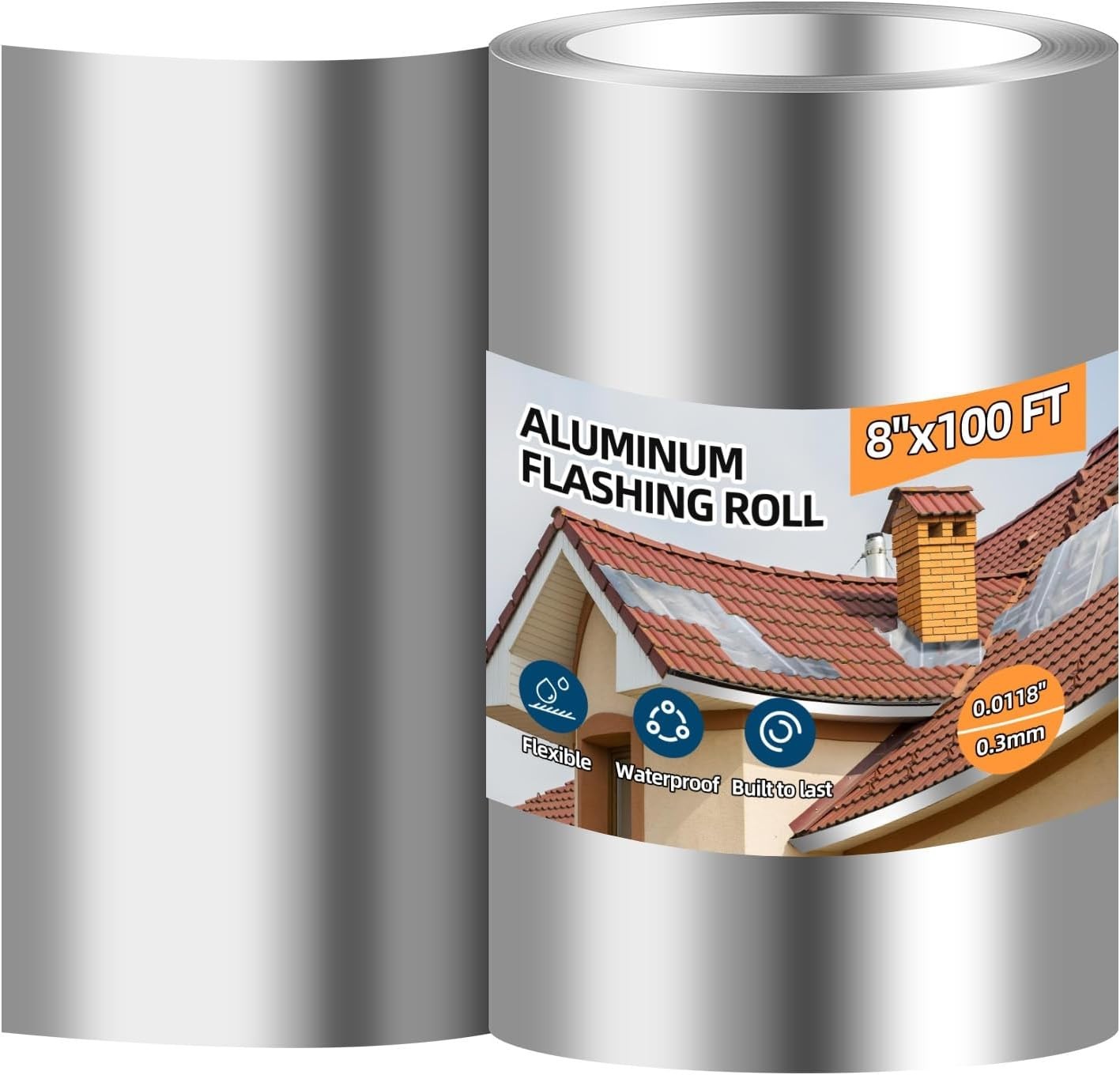 Versatile Weatherproof Aluminum Flashing Roll for Moss & Mildew Prevention, 8''