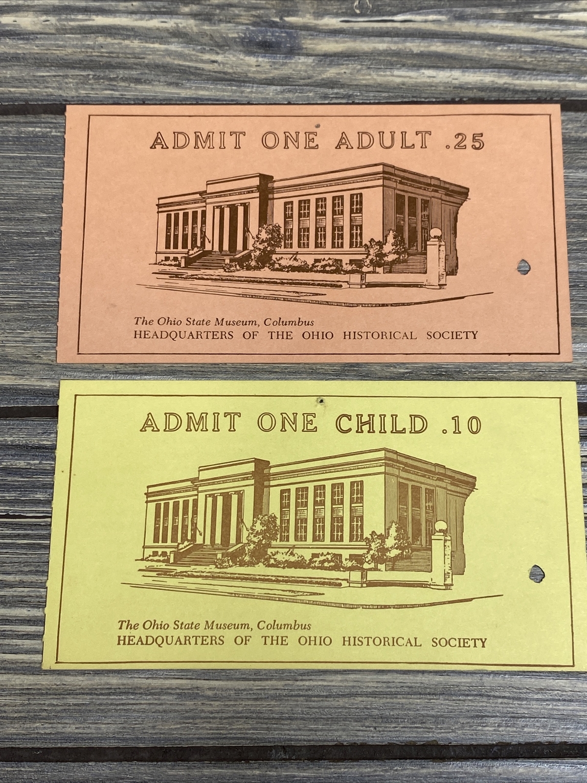 Vintage Ohio Historical Society Ohio Museum Tickets Adult Child Lot of 2 