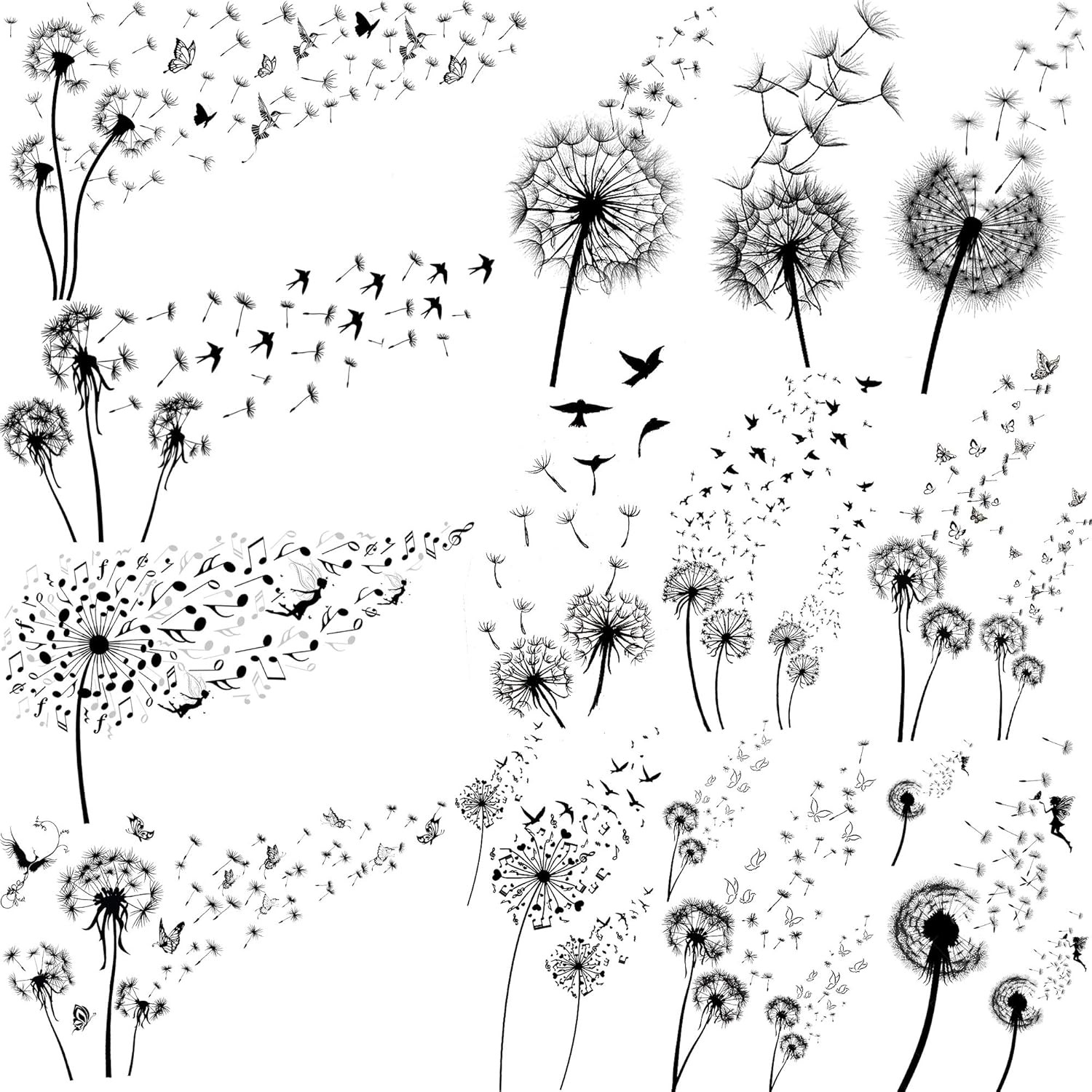 13 Sheets Beautiful Dandelion Temporary Tattoos for Women Realistic Flying Dande