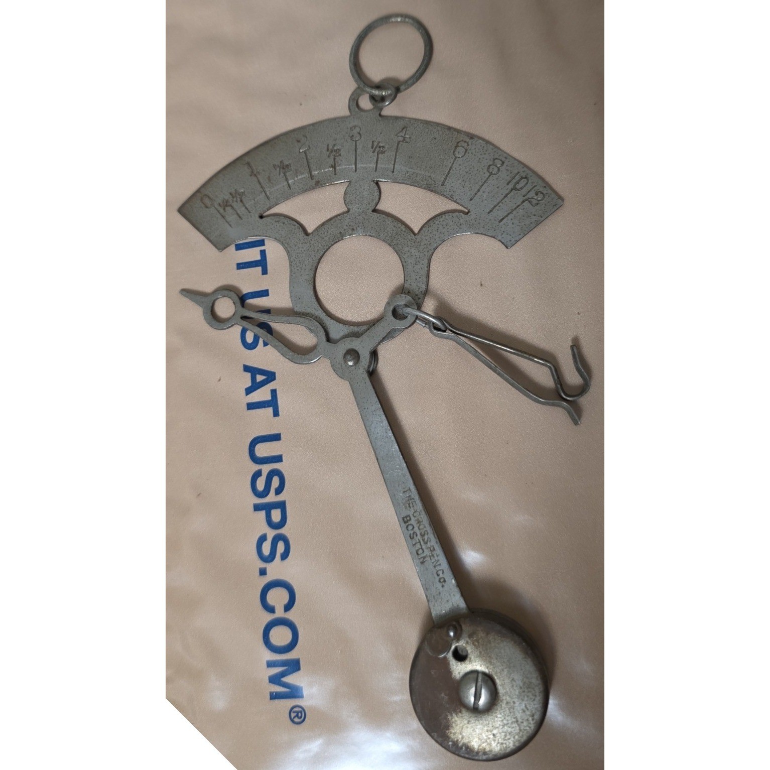 Vintage Cross Pen Co Peerless Pendulum Hanging Postal Scale Boston Metal Antique