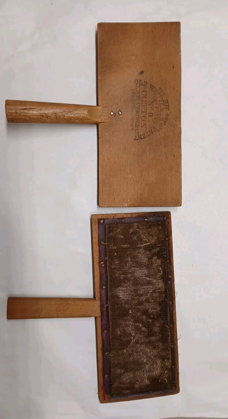 2 Vintage OLD WHITTMORE Patent No 09 Cotton Carding Combs With Cotton Fibers On