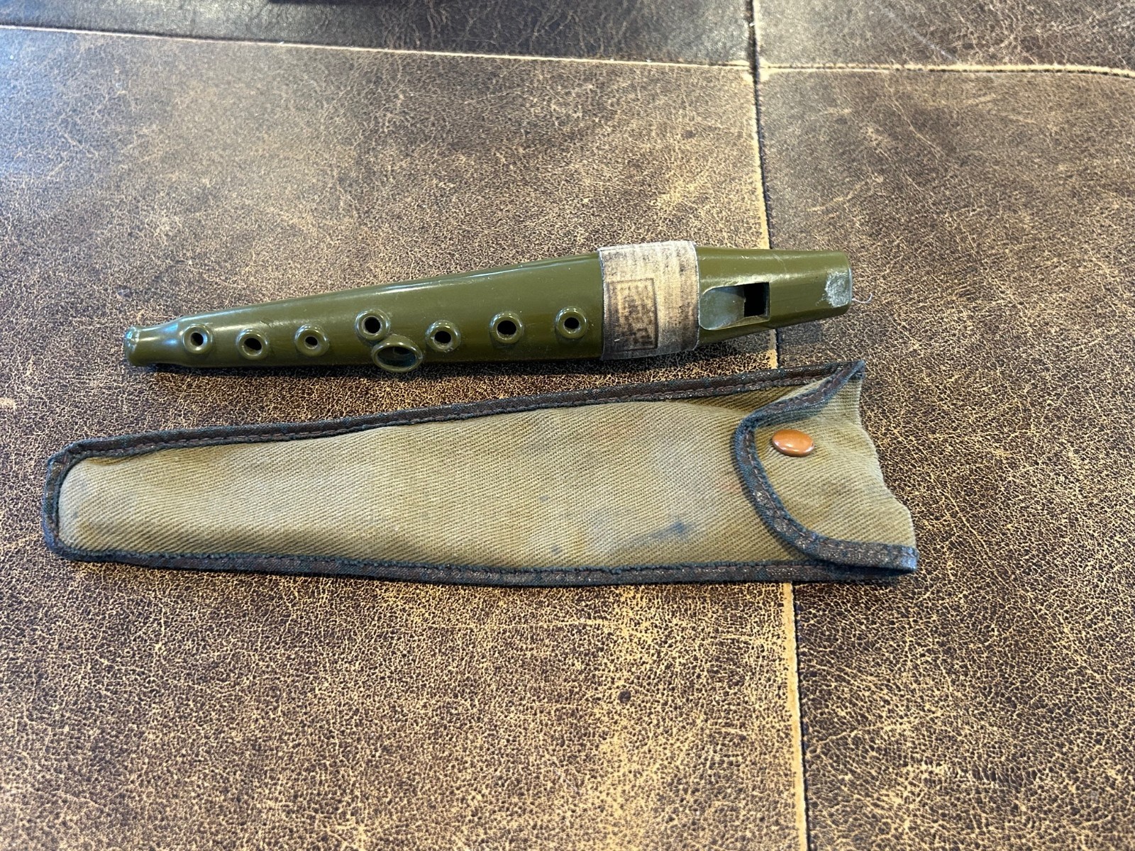 Rare WW2 1940s Tonette Swanson Flute OD Green Overseas Marching Band with Case