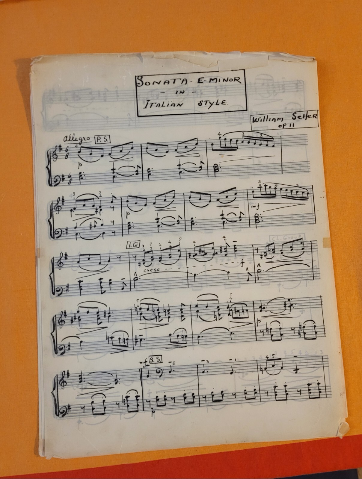 SCARCE JEWISH COMPOSER MANUSCRIPT WILLIAM SCHER (1900-1975) HANDWRITTEN SCORE