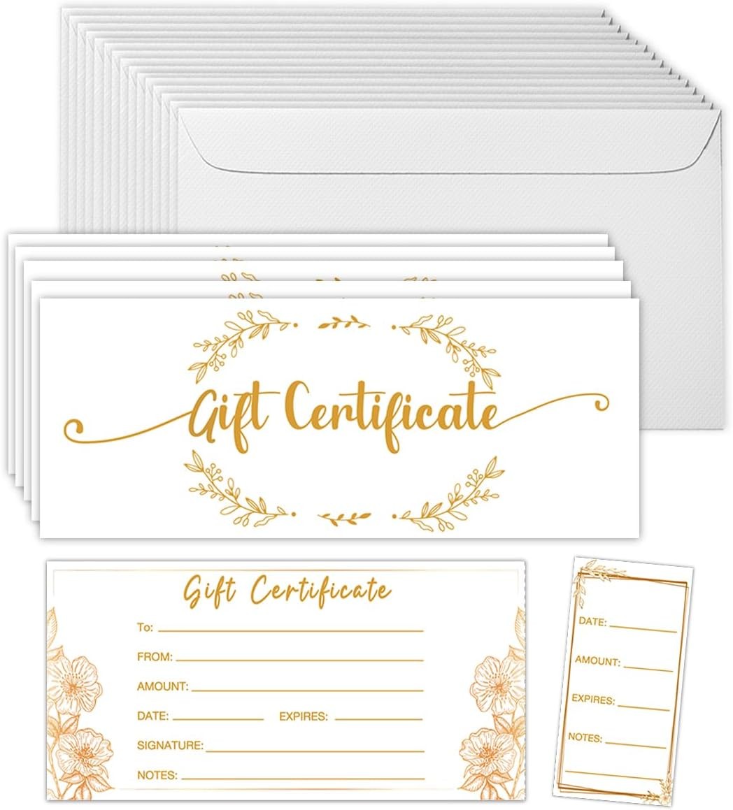 50 Sets Gift Certificate for Business with 50 Pcs Envelopes Blank Gift Certif...