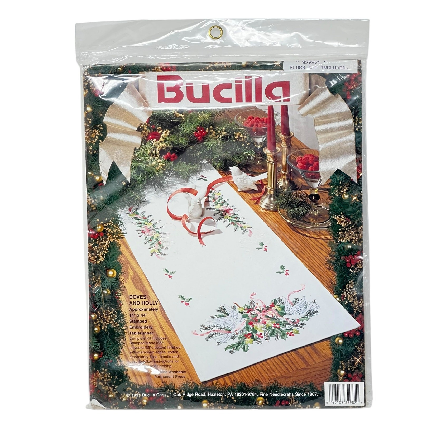 Bucilla 1991 Holiday Runner Craft Kit #829821 DOVES & HOLLY - Floss Not Included
