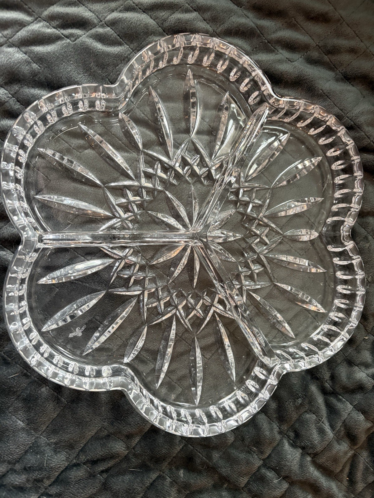 Waterford Crystal Lismore Clover-Shaped 3-Part Relish Dish.  
