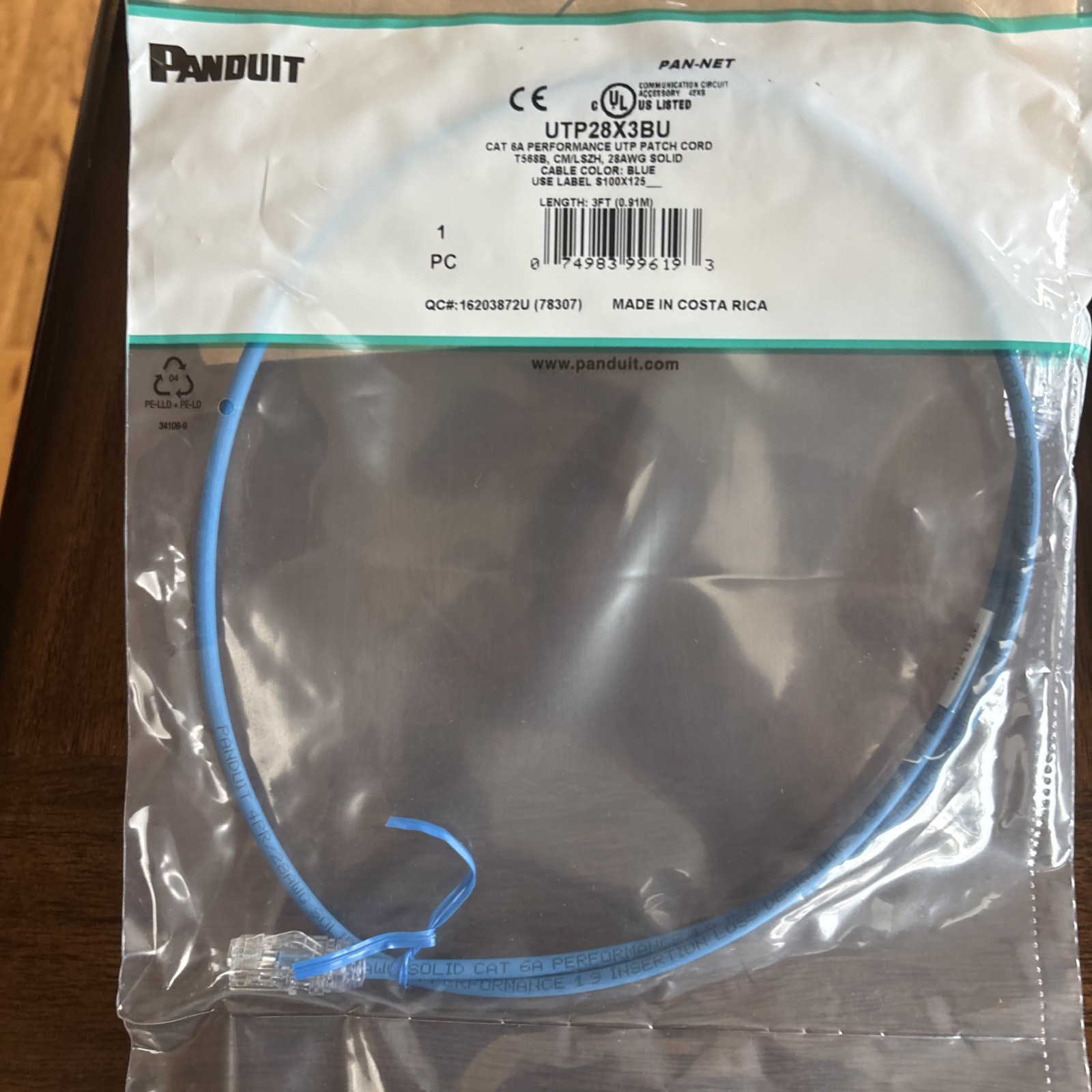 Panduit UTP28X3BU Cat 6A 28AWG UTP Patch Cord CM/LSZH