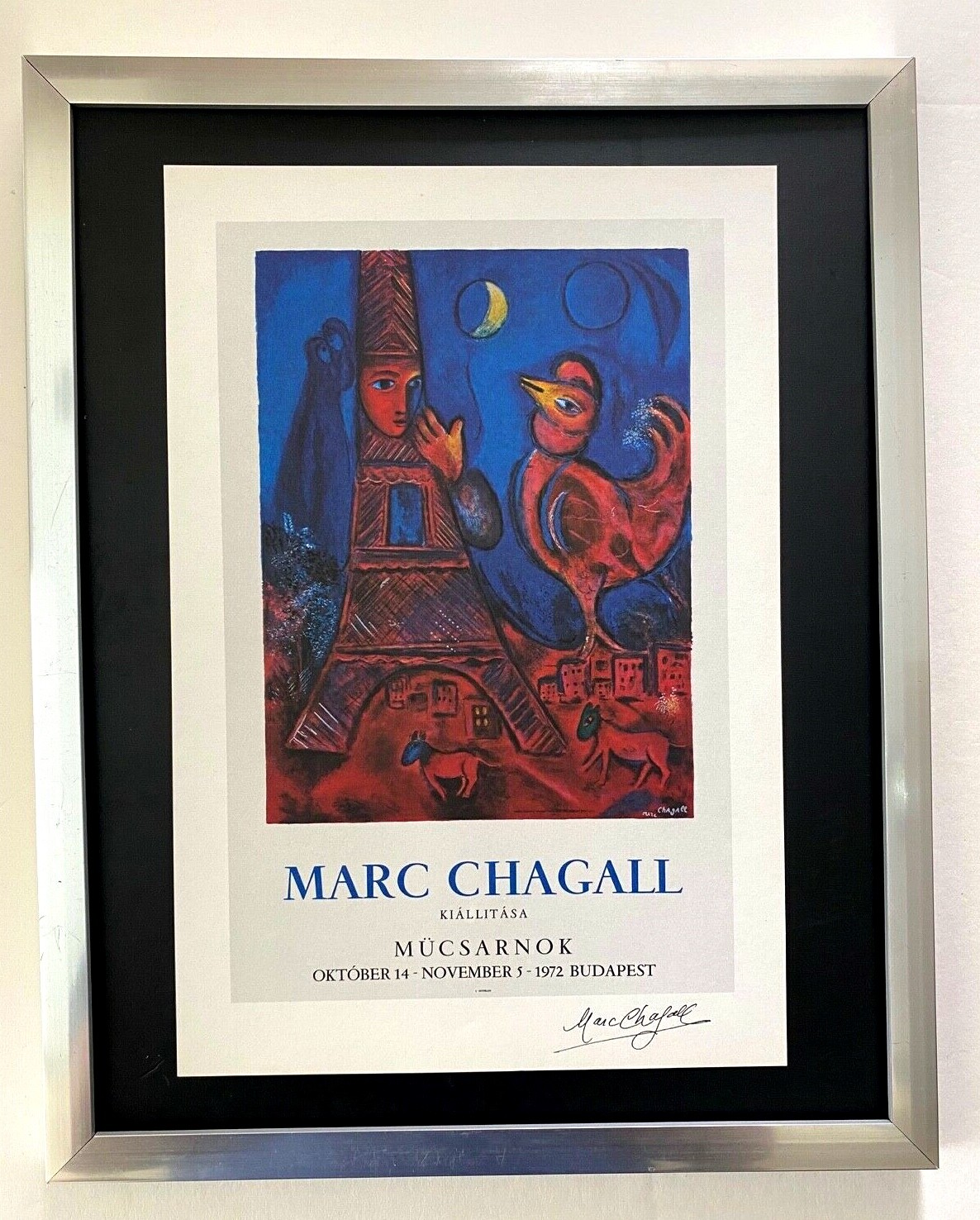 MARC CHAGALL | ORIGINAL VINTAGE 1975 | SIGNED PRINT | MOUNTED IN 11X14 BOARD $