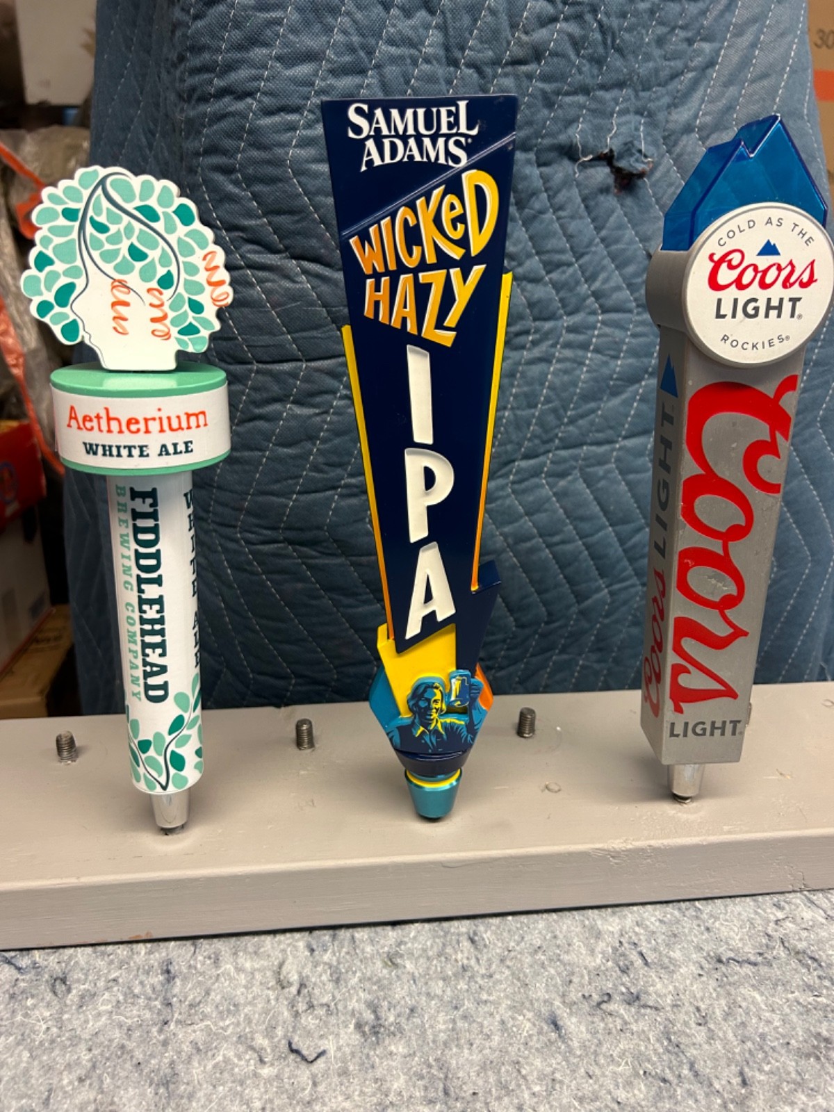 3 Beer Tap Handles, SAMUEL ADAMS Wicked Hazy, COORS Light, Fiddlehead Aetherium