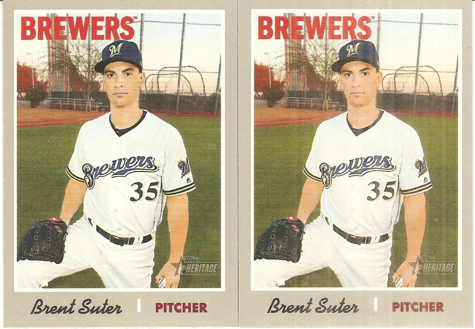 2 CARD 2019 TOPPS HERITAGE BRENT SUTER BASEBALL CARD LOT