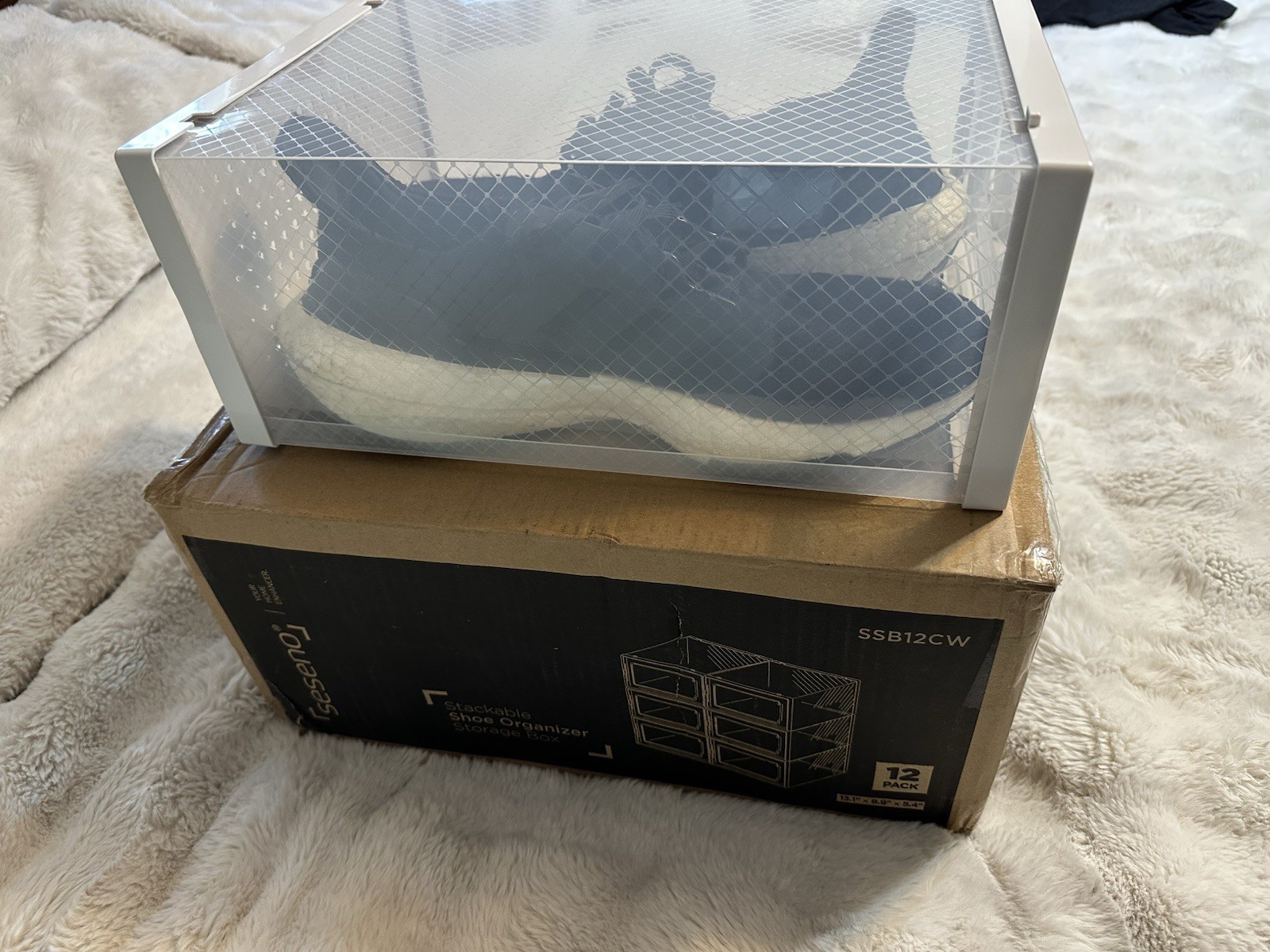 12 Pack Shoe Organizer Storage Bins Clear Plastic Stackable Shoe Boxes for Close