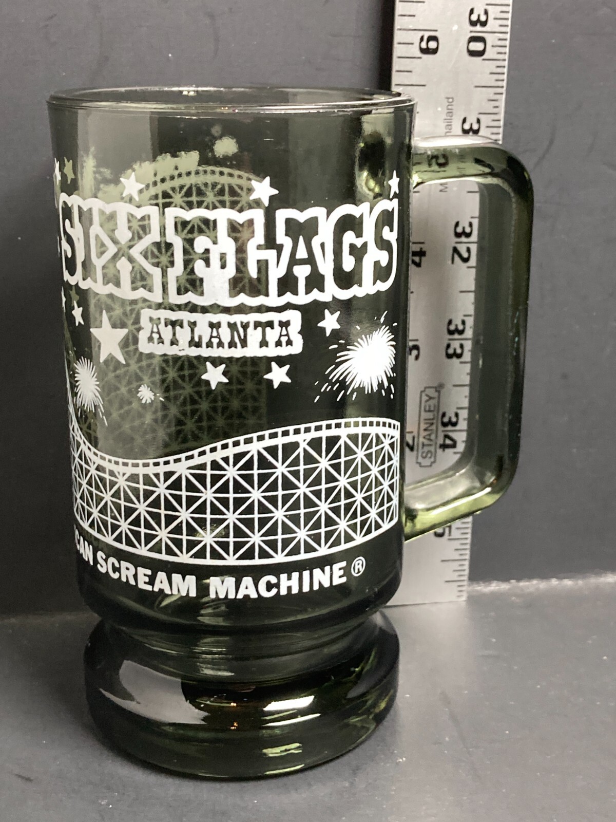 Six Flags Great American Scream Machine Souvenir Glass Beer Stein Mug Tankard