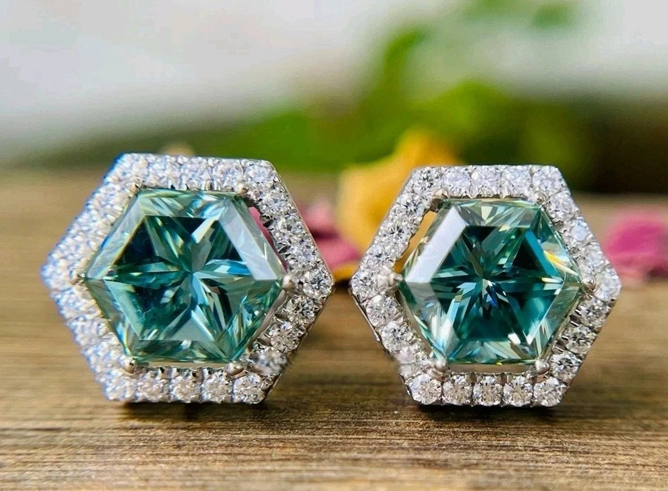 4 Ct Treated Certified Amazing Blue Diamond Solitaire Stud Earrings. 925 Silver