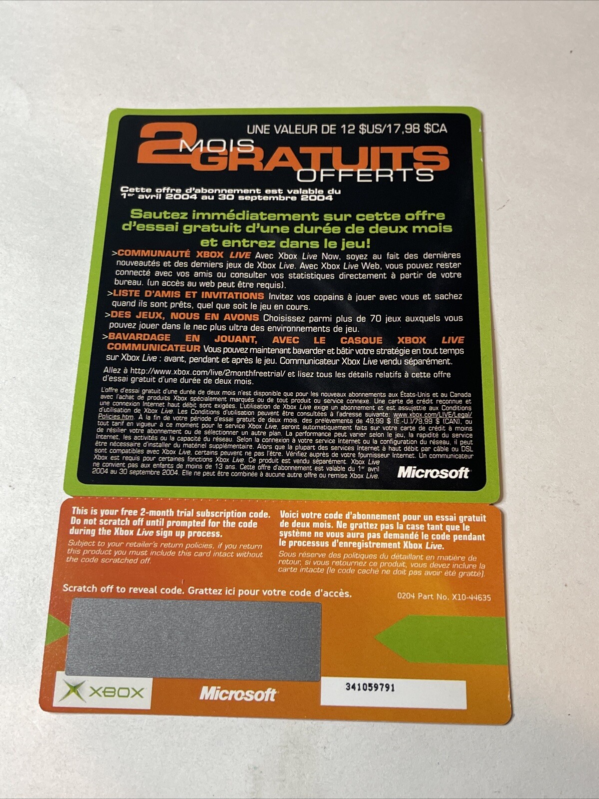 RARE 2003/2004 Expired Unused/Unscratched ORIGINAL XBOX Live 2 Month Free Trial