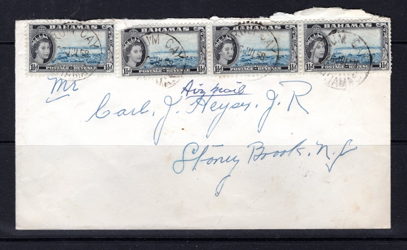 Bahamas 1958 Rum Cay cds 6d registered commercial cover to Nassau