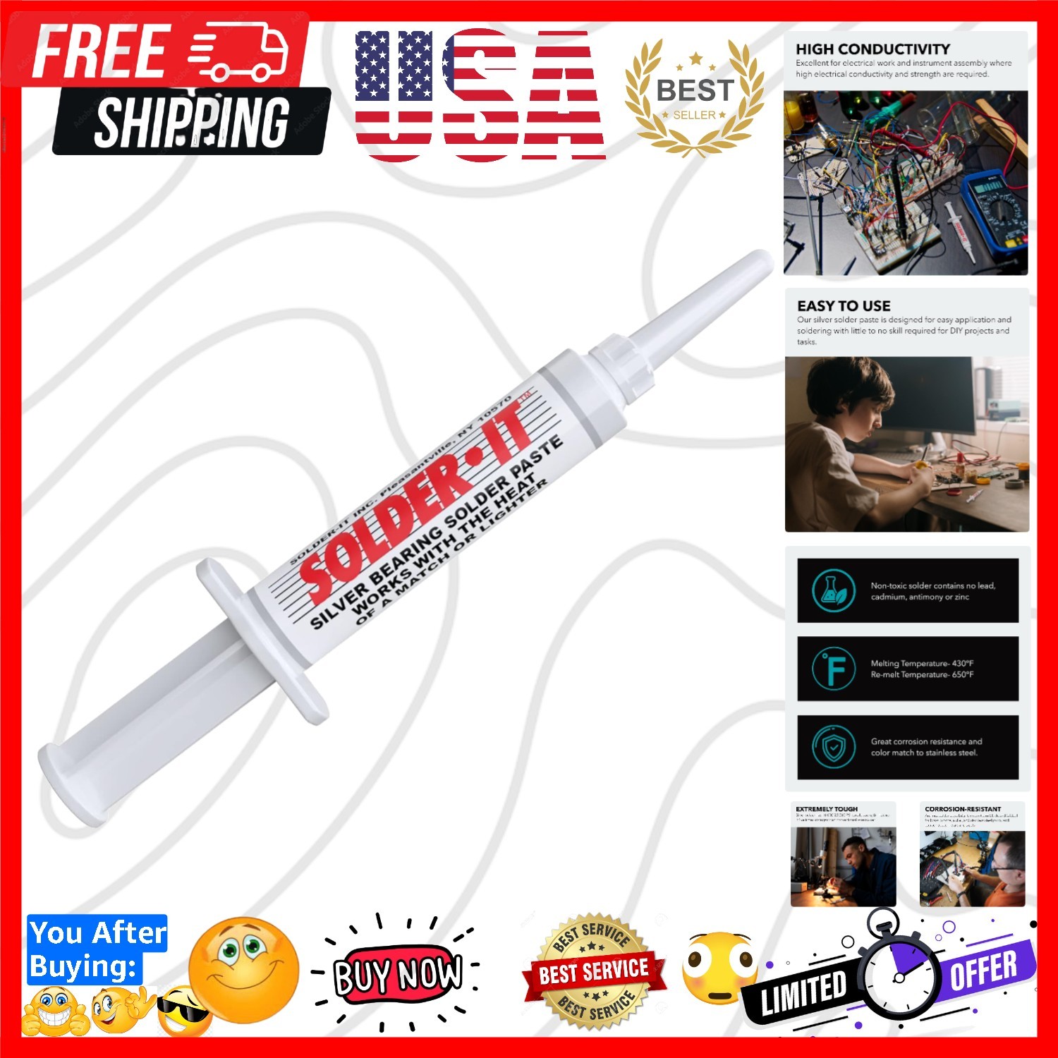 SP-7 Silver Solder Paste 7.1 Grams | Soldering Flux Paste for Electronic Comp...