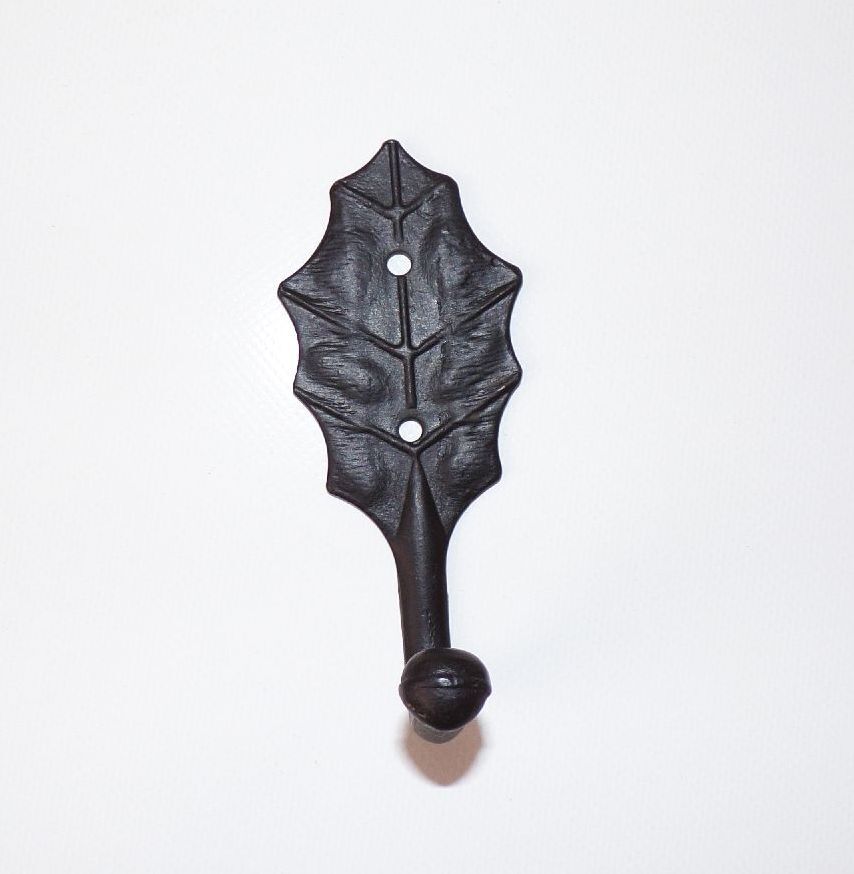 Old Coat Hook Cast Iron Black GDR oak Leaf Hook