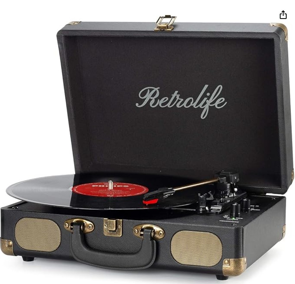 Vintage Suitcase Record Player with Built-in Speakers and BT - RETROLIFE R609
