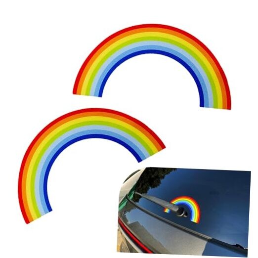 2 PCS Car Rear Windshield Wiper Stickers, Reflective Rainbow Decal, 7.09" x 