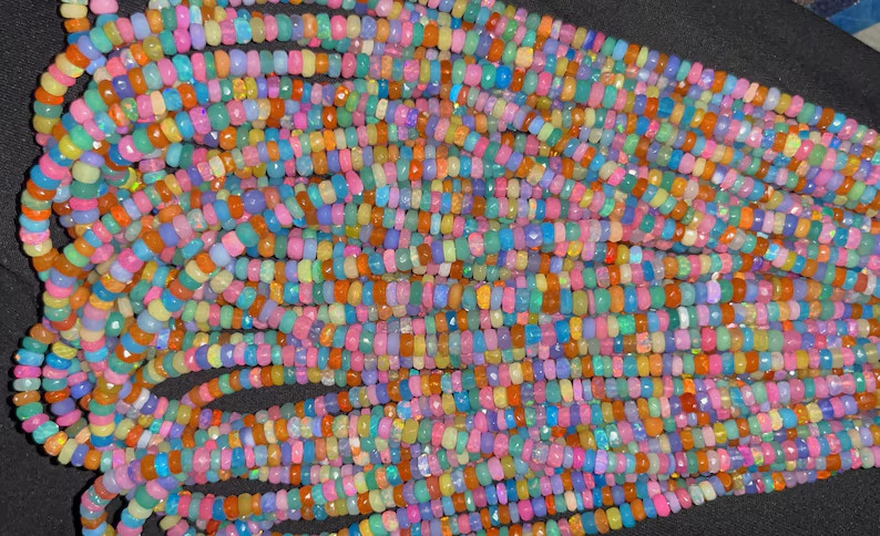 Natural Disco Opal 3-5mm Faceted Rondelle Beads AAA+ Rainbow Fire Opal 16 Inch