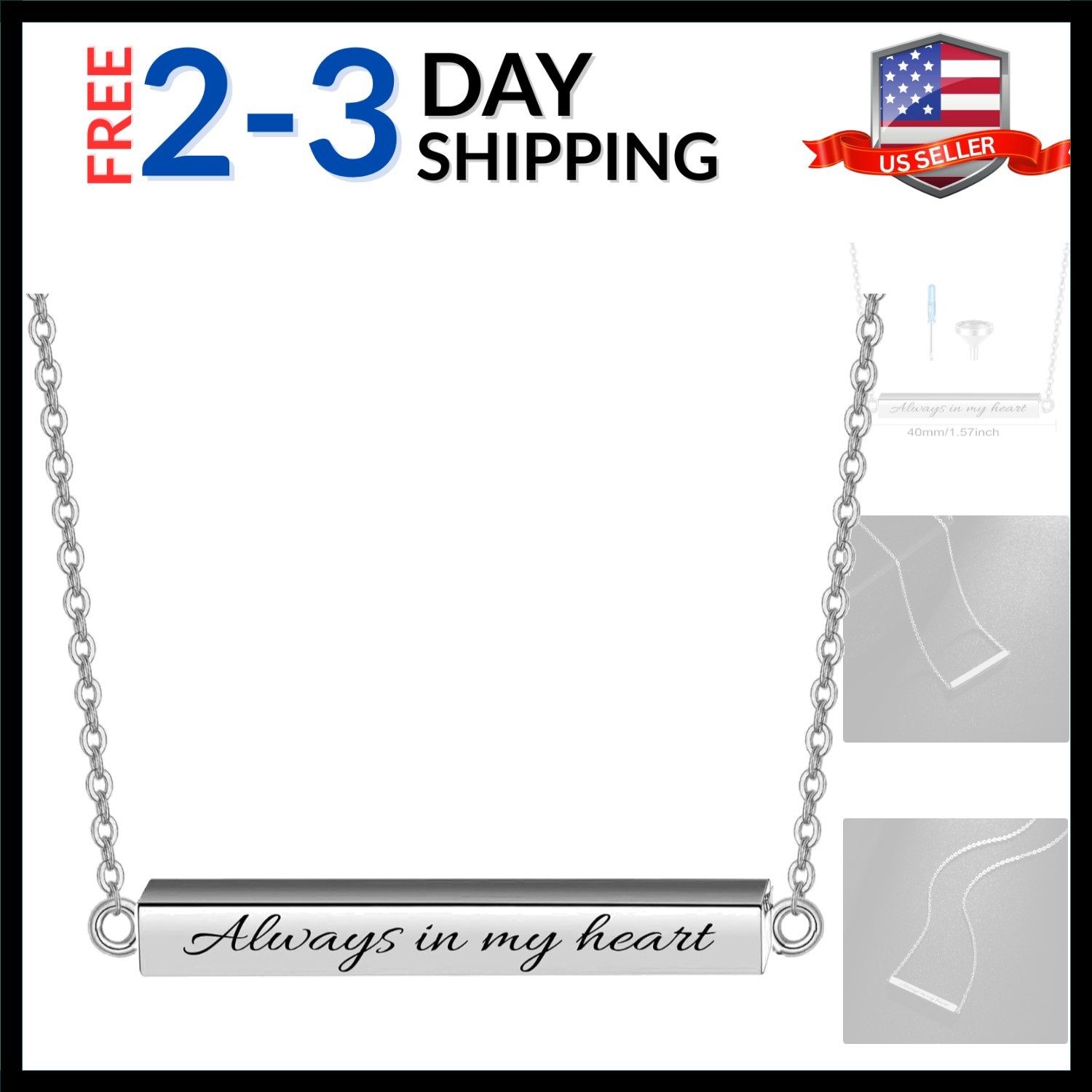 Horizontal Bar Urn Necklaces for Ashes for Women Stainless Steel Keepsake Mem...