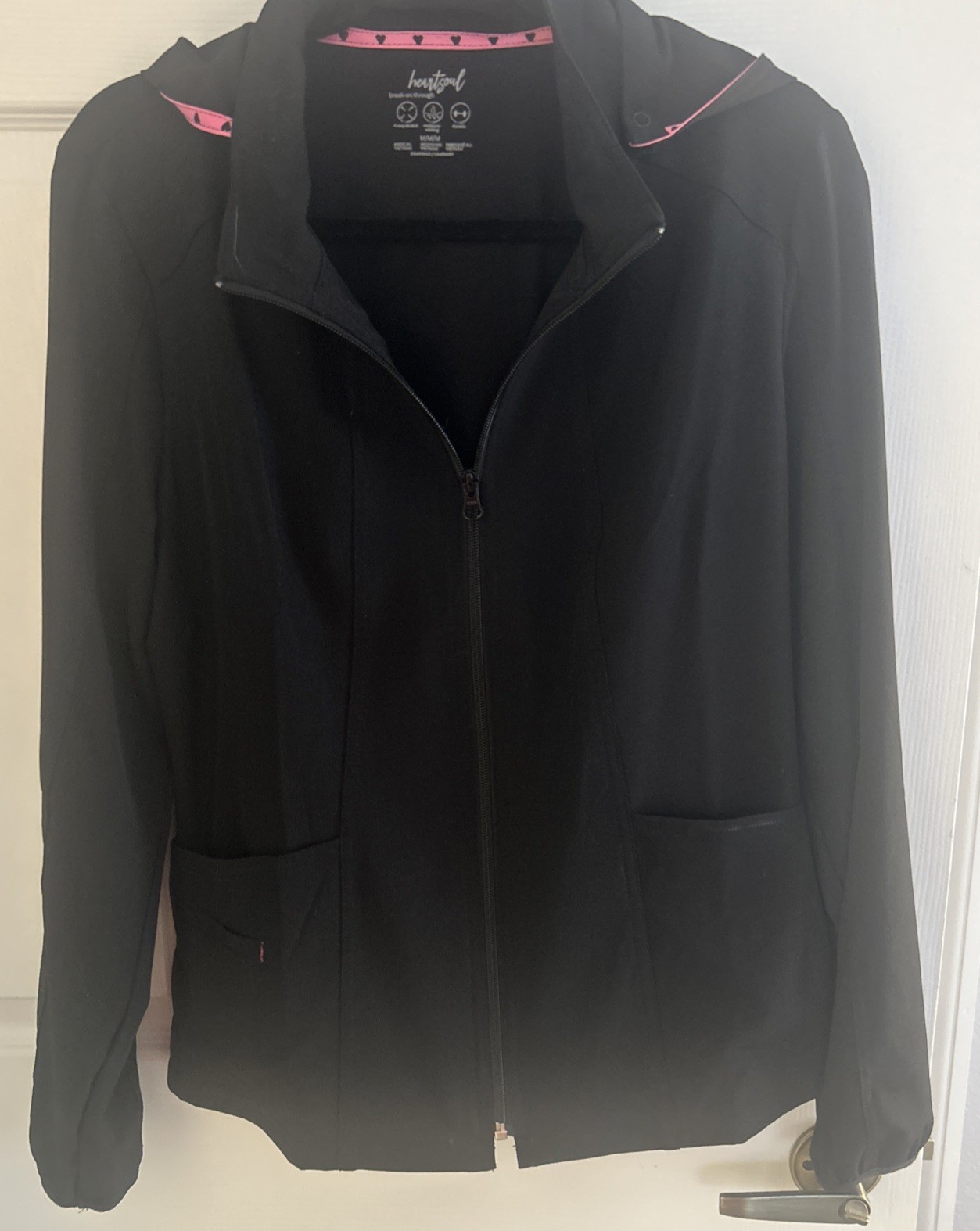 Heartsoul Black Scrub Jacket Snap-On Hoodie Full Zip Fitted 3 Pockets MED