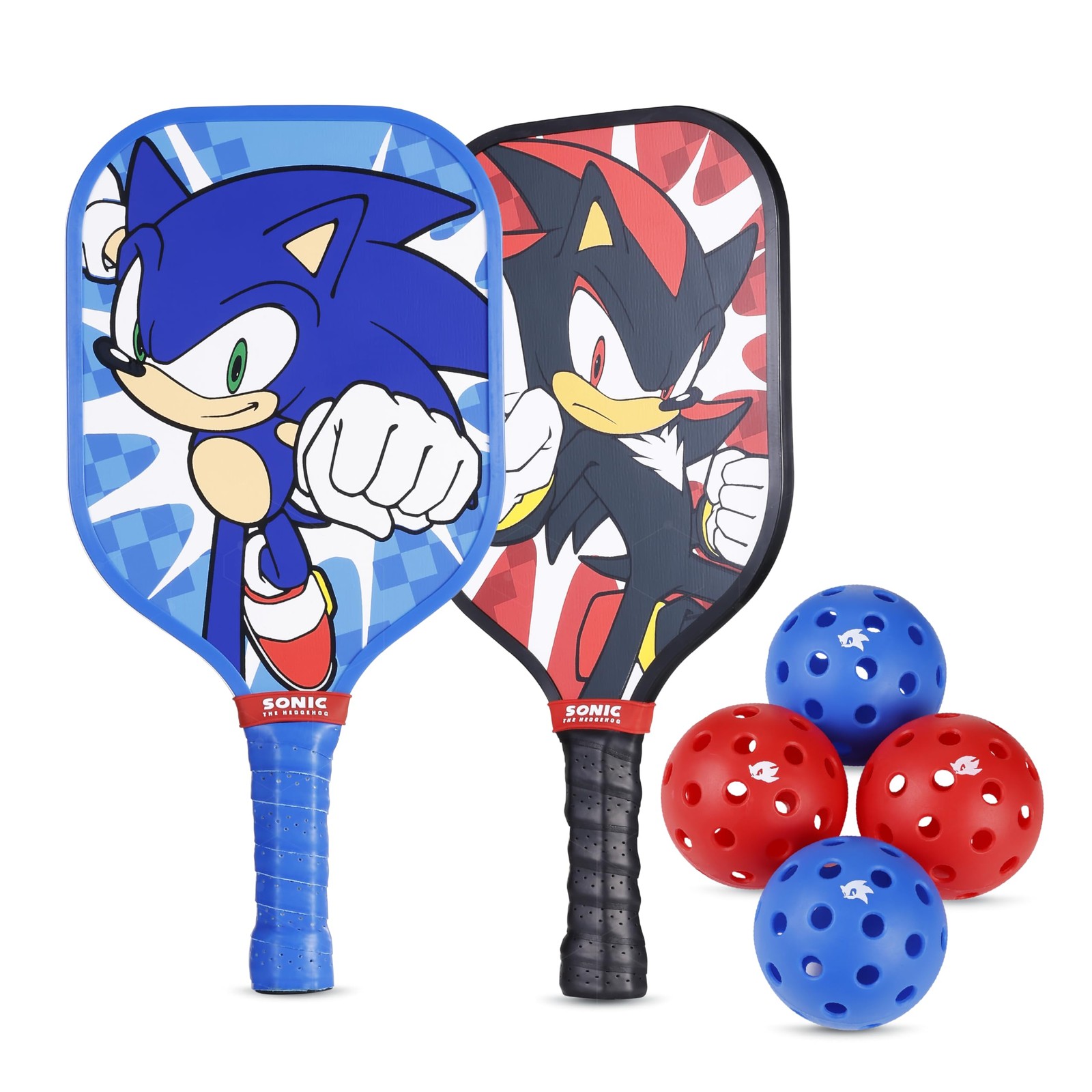Sonic - Wooden Pickleball Bundle, Includes 2 Grip Size: 4 5/8", Blue/Red 