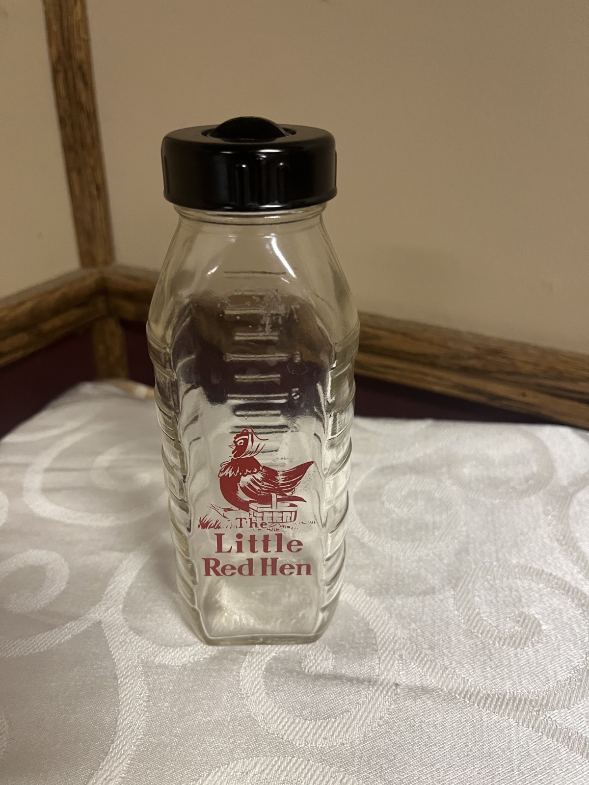 vintage little red hen nursery rhyme glass baby bottle