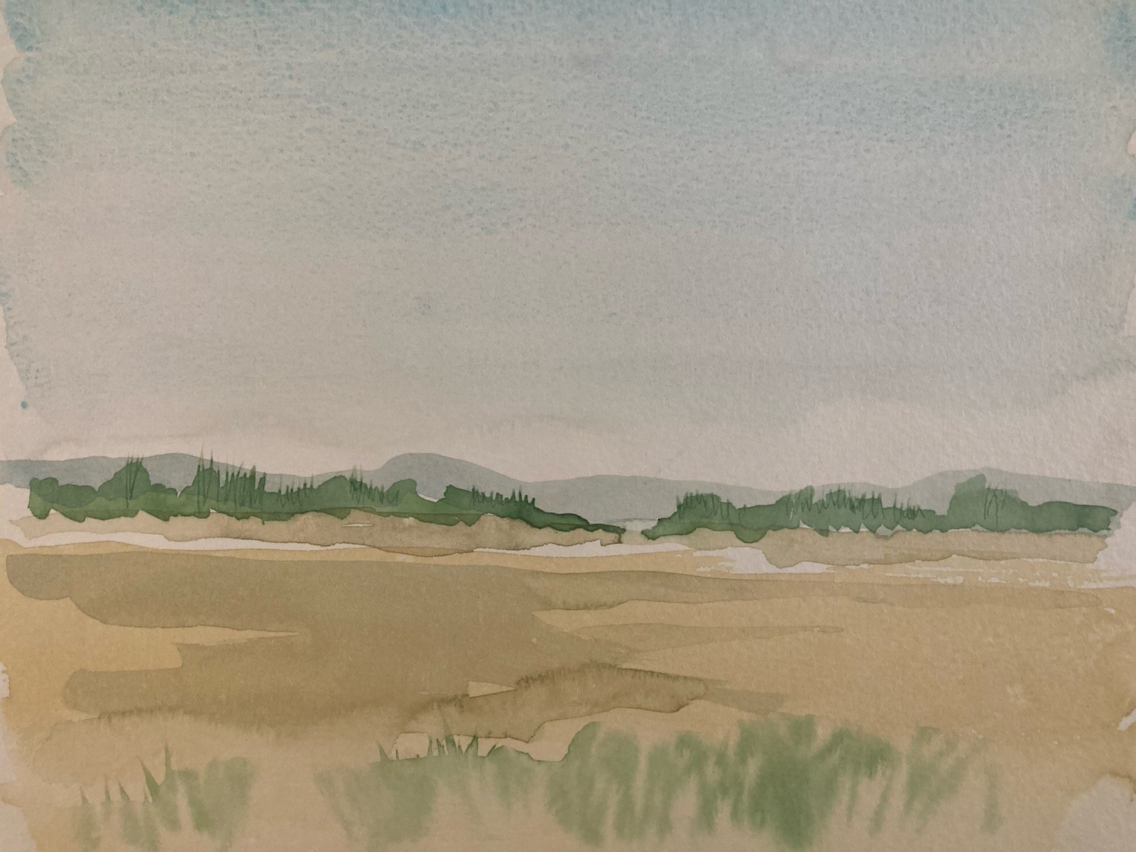 Beau Dessin 1960 Peinture Papier Aquarelle Paysage A Identifier Art Horizon Ciel