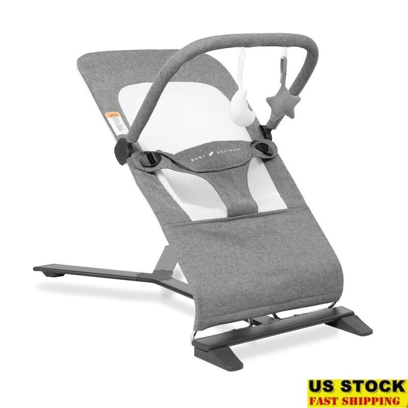 Portable Baby Bouncer 0-6 Months Travel Bag Removable Toy Bar 3-Position Recline