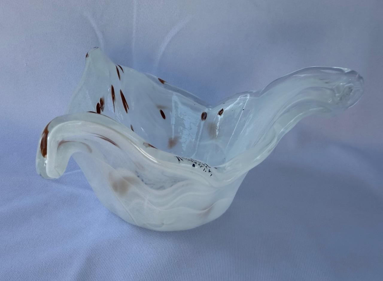 Authentic Italian Art Deco Glass Oval Bowl White Tammaro Italy Murano 596
