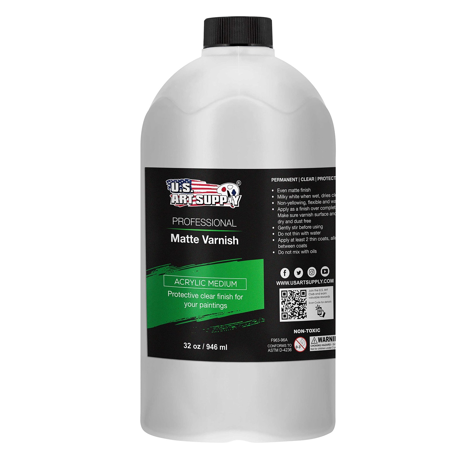 U.S. Art Supply 32oz Matte Acrylic Varnish Painting Permanent Clear Finish