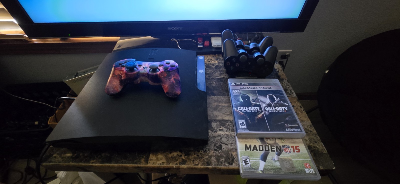 Sony PlayStation 3 Console with Controllers & Madden 15 Call of Duty Ghosts